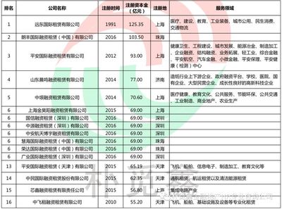 全國(guó)外資融資租賃企業(yè)前50強(qiáng)業(yè)務(wù)范圍梳理